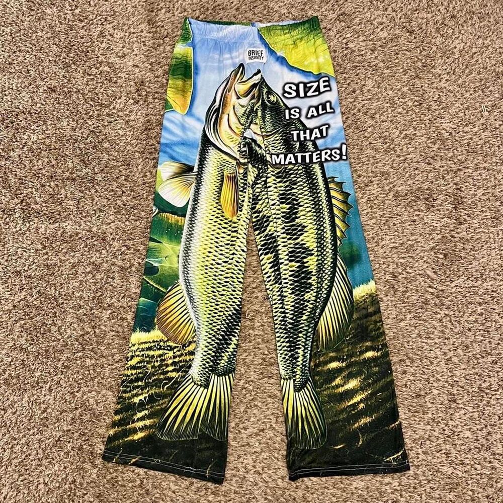 Brief Insanity Big Bass Fish Pajama Pants Mens Size M Lounge Sleepwear